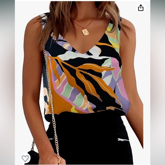 Mirteron Womens Floral Printed Boho V Neck Sleeveless Crop Blouse Shirt Tank Top - Picture 2 of 8
